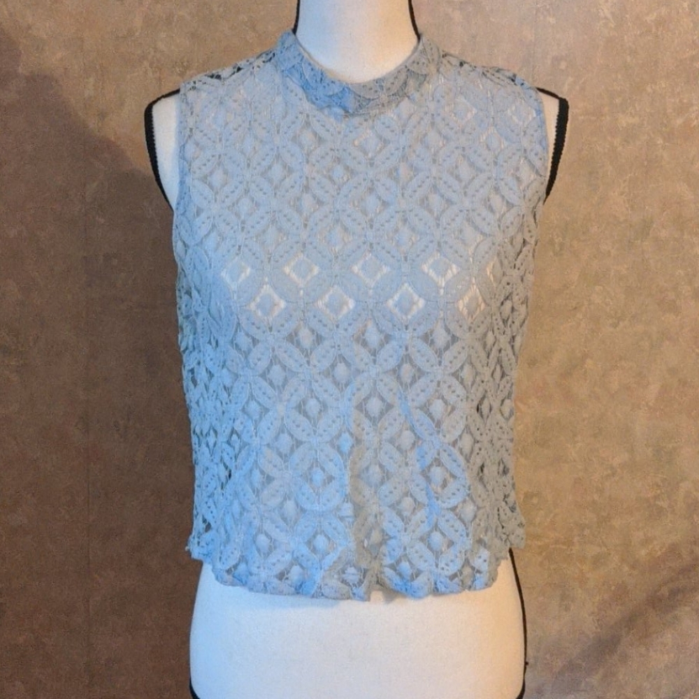 Powder Blue Lace Mock Neck Top